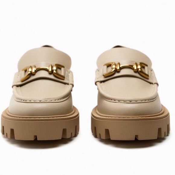 ZARA BUCKLE LEATHER LUG SOLE LOAFERS - Picture 4 of 10